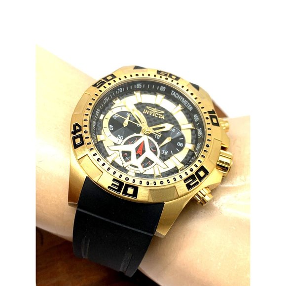 Invicta Men's Watch 21738 Aviator Quartz Chronograph Gold Black Rubber Band 48mm - Picture 6 of 15